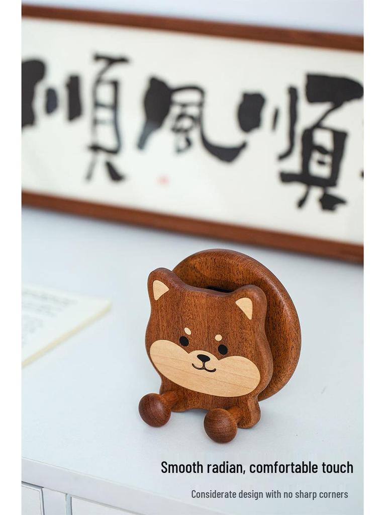 Shiba Inu Wooden Phone Stand & Cute Desktop Organizer
