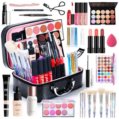 POPFEEL Lidschatten, Lipgloss, Rouge, Foundation, Lipgloss, Lippenstift, Glitzer, Make-up-Box, komplettes Set