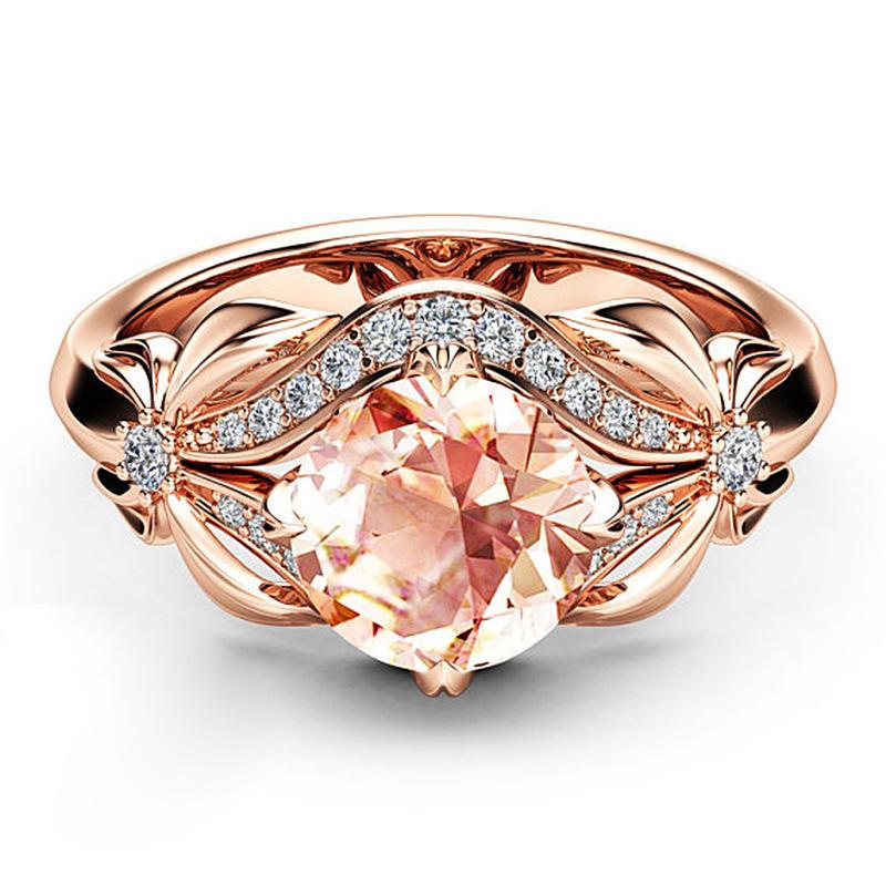 Huajie Rose Floral Shape Women's Wedding Ring Sparking Cubic Zirconia Bridal Party Ring Dazzling  Trend