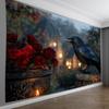 Theme of Crow and Rose Digital printing polyester wall hanging tapestry decorative Living room bedrooms Office background gift