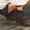 Bottes d'hiver à bout pointu pour femme, bottines plissées courtes, design rétro élégant pour femme, Bottes pour femme