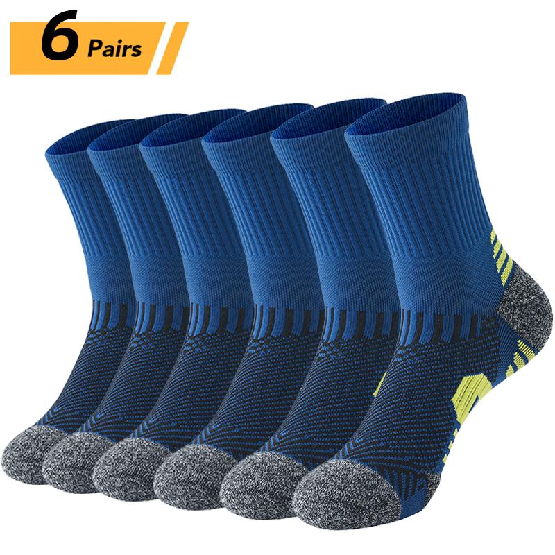 6/5/3 Pairs Men's Athletic Socks Sports Breathable Outdoor Running Compression Socks Cotton Training Long Black Stretch Socks
