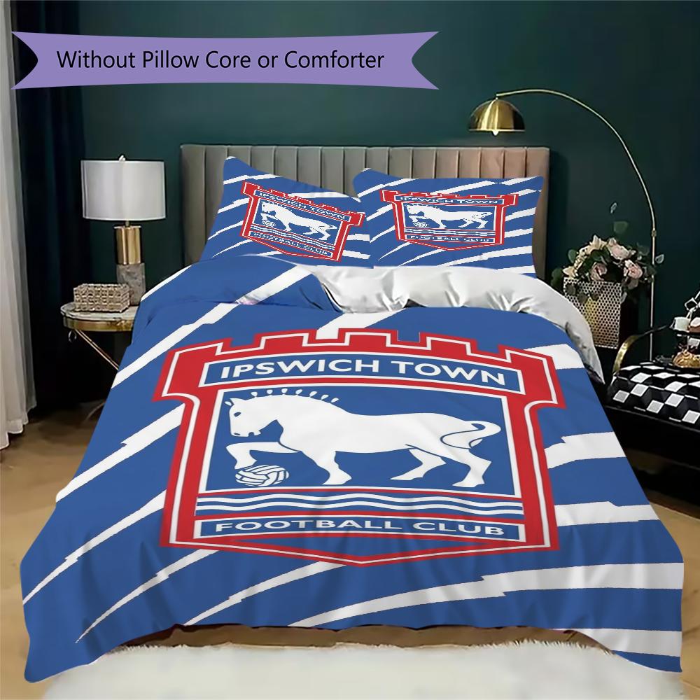 Ipswich Town FC Pattern Bedding uilt Set uilt Cover Pillowcase Home Decoration Birthday Gift (1 * duvet cover + 2 * pillowcase without core)