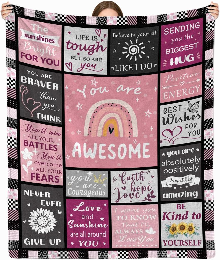 Breast Cancer Blanket for Women Breast Cancer Survivor Gifts Inspirational Gifts for Woman Blanket Get Well Soon Gift 50X60 In