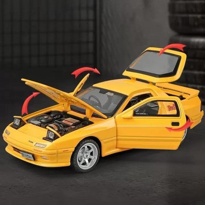 Initial D JDM Mazda RX-7 FC3S Supercar Simulation Diecast & Toy Vehicles Sounds & Light Pull Back Car 1:32 Alloy Model