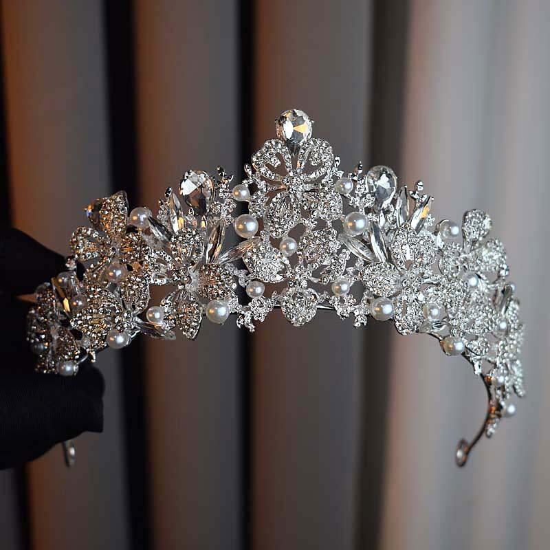New Pearl Bridal Style Main Wedding Dress Crown Headpiece Super Fairy Birthday Party Crown Retro Evening Dress Hair Accessories