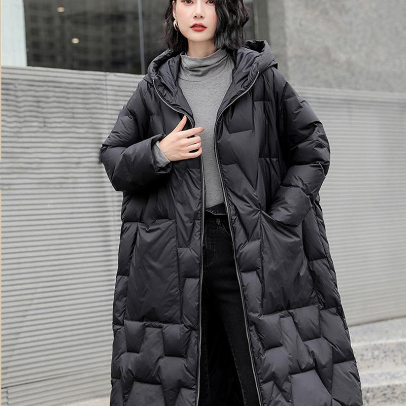 Winter Women Oversize Long Down Jacket Hooded Thick Warm Casual Pocket Parkas Snow Coat