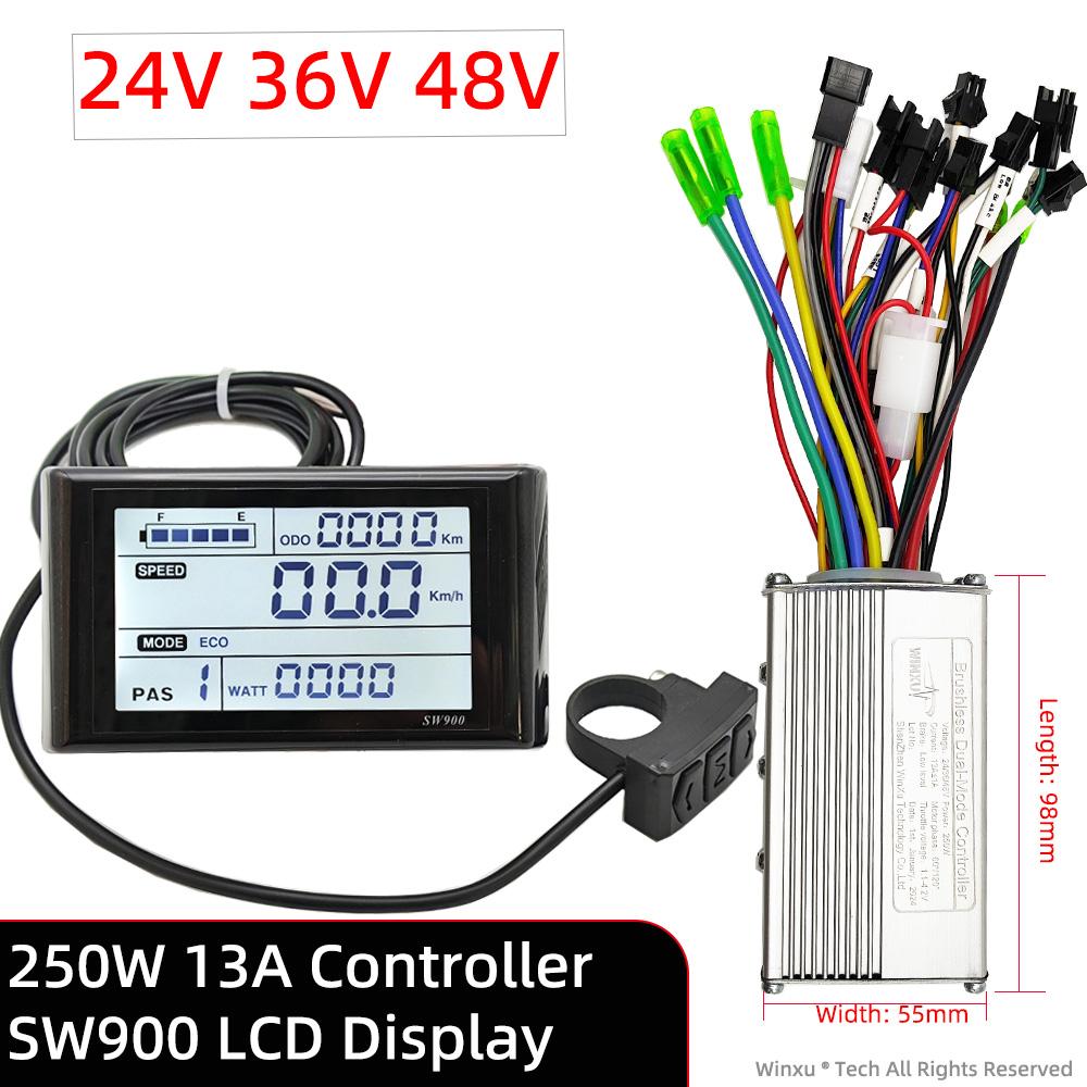 24V 36V 48V 250W 350W 500W E-bike Brushless Motor Drive Controller SW900 LCD Display Kit for Electric Bicycle Scooter 250W-SW900 LCD