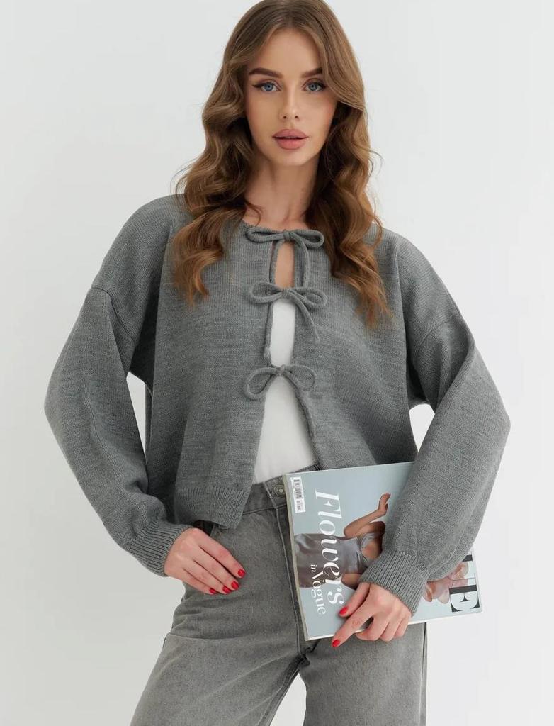 2025 Autumn/Winter European and American Women's Casual Loose Cardigan Tie Solid Color Knitted Sweater