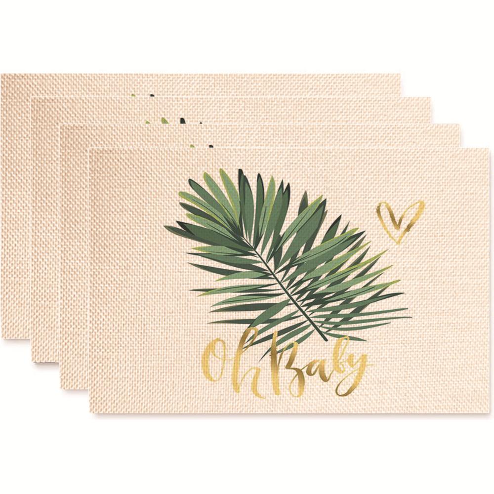 Monstera Design Linen Placemat Heat Resistant Dining Table Mats for Plant Lovers Horticultural Theme Tableware Mats Daily Use