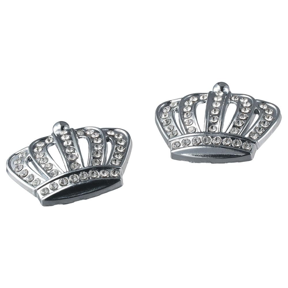 2pcs Crystal Crown Car Sticker,Sliver Metal Crown Emblem Badge Sticker Car Accessories Car Side