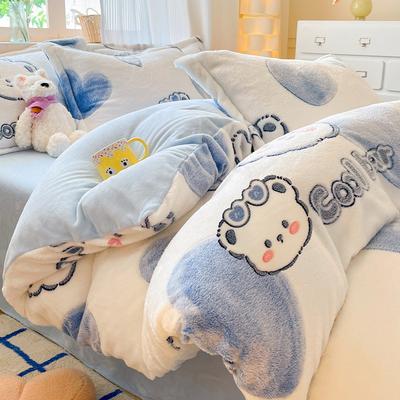 Warme Sneeuwvlok Fleece Vierdelige Set, Dubbelzijdige Fleece Verdikte Melkfleece Hoeslaken Driedelige Set