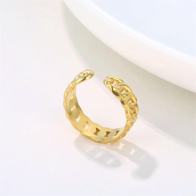 Vintage Cuban Link Chain Adjustable Rings For Women Men Gold Color Stainless Steel Finger Ring Geometric Jewelry Gifts