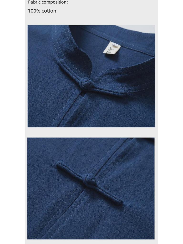 Men's Retro Chinese Style Linen Shirt, Long Sleeve, Button-Up, Stand Collar Tang Suit