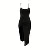 Summer Casual Sleeveless Square Neck Dresses for Female Solid Color Side Split Drawstring Tight Dress Women's High Waist Dress Party Evening Dress