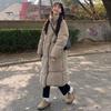Solid Color Cotton Jacket Winter Down Coat Thickened Padded Stand Collar Neck Protection Knee Length Pockets Women Cold Weather Zipper Closure