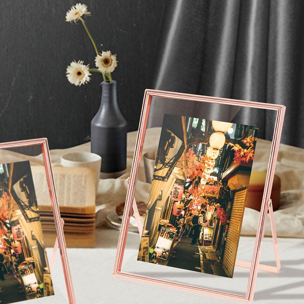 SAEGYPET Metal Photo Frame with Glass Vertical Display Tabletop Photo Frame Holiday Wedding Home Decoration Angle Adjustable Gift (Rose Gold, 15X20CM)