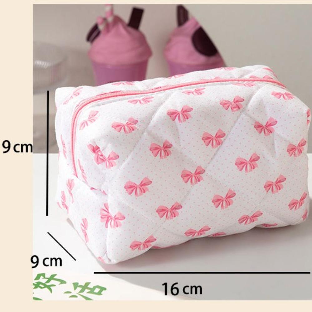 Pink Bow Cosmetic Bag Zipper Makeup Organizer Portable Cosmetic Storage Bag for Women Travel Toiletry Bag Handbag