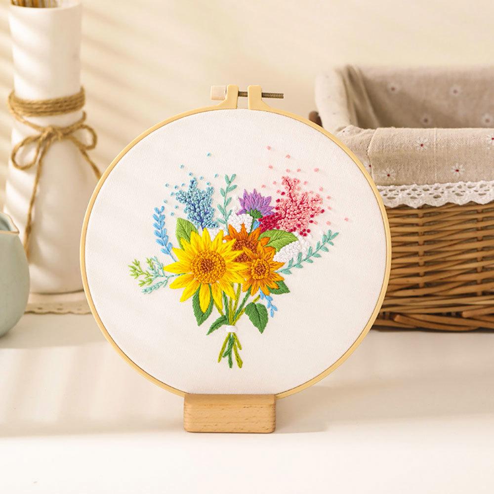 DIY Embroidery Material Kit Floral Pattern Printed Simple Cross Stitch Punch Needle Set Handwork Needlework Craft Painting Decor