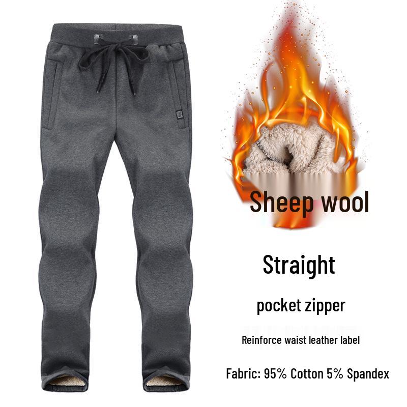 Men's Slim Fit Fleece Lined Winter Sports Sweatpants with Cuffs - Thickened Lambswool for Warmth