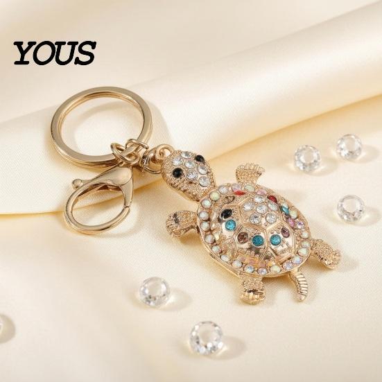 Oxidation Resistant Keychain Pendant, 3D Turtle Design Key Holder with Sparkling Rhinestones Inlaid, Alloy Shell Pendant Easy to Attach Lucky