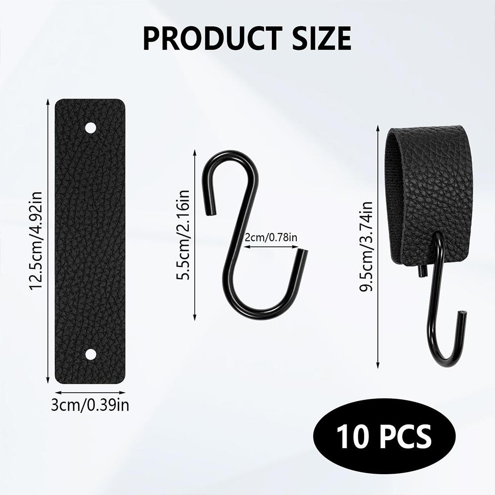 Συσκευασία 10 Μεταλλικών Γάντζων σε Σχήμα S με Δερμάτινο Κρίκο Γάντζος Παραθύρου Γάντζος Παντελονιού για Μπάνιο Υπνοδωμάτιο Σαλόνι