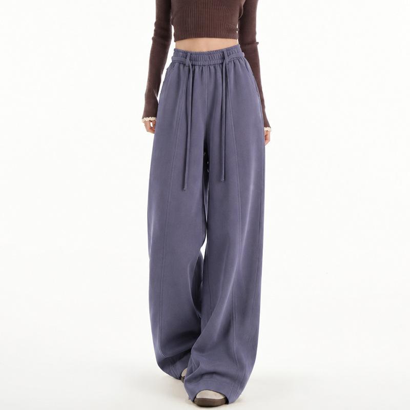 Women Autumn Winter Loose Sports Pants Elastic Waist Casual Trousers Solid Color Joggers Warm Daily Streetwear Pants