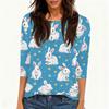 Women's Fashionable Casual Easter Bunny And Egg Print Neck Three-Quarter Sleeve T-Shirt