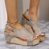 Summer New Rivet Wedge Heel Fish Mouth Sandals Women's Large Size Waterproof Table Hollow High Heel Women's Sandals 43