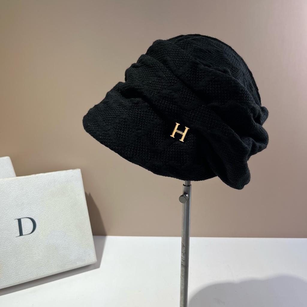 Twist Knitted Stacking Hat Warm Trend Show Face Small Bag Head Hat Plain Makeup Versatile Bucket Hat