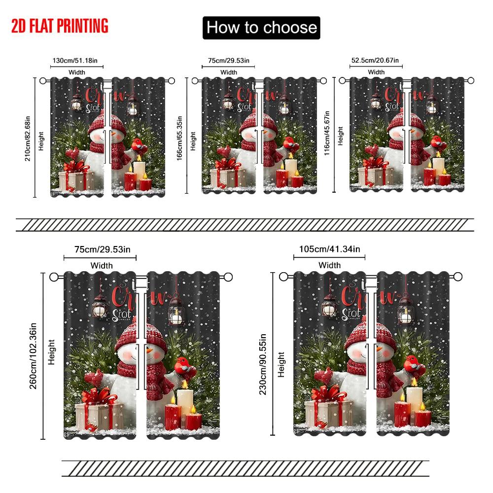2pcs, Plane Printing Curtains&Window Treatment Christmas Candle Snowman Polyester (without Rod) Gifts for Bedroom & Various