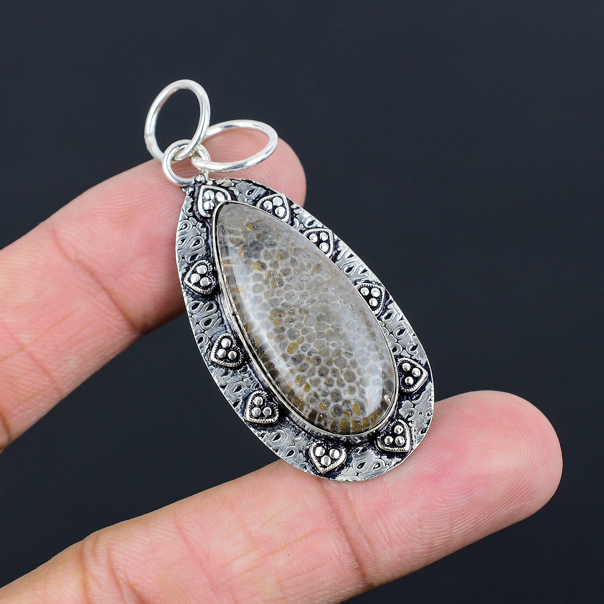 Pear Natural Stingray Coral 925 Sterling Silver Sister Wedding Ethnic Pendant