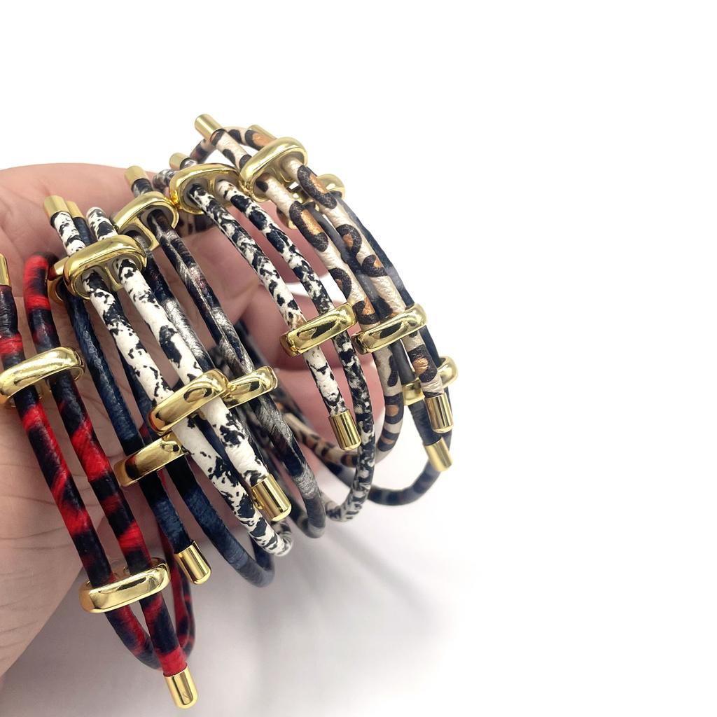 10Pcs Cow Print Leopard Adjustable Bracelet PU Leather Fashion Bracelet Men Women Accessories DIY Jewelry Accessory