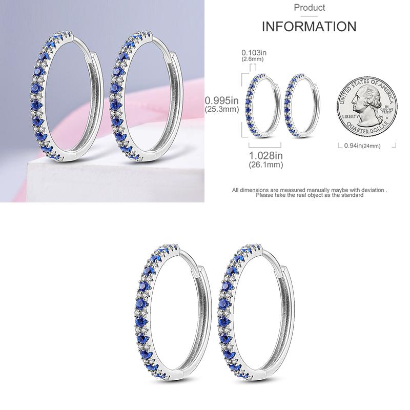Sparkling Blue Zircon Hoop Earrings Pave U Shape Star Devil Eyes Circle S925 Drop Earring Fit Original Party Jewelry