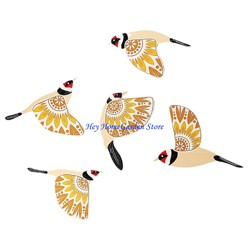 Pack of 5 Handcrafted Wooden Bird Wall Hanging Decorations for Bedroom Living Room Library Scandinavian Home Decors Gift