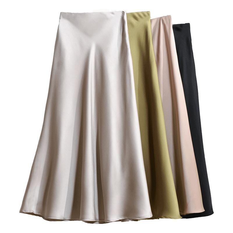 Women's High-Waisted Satin Midi Pencil Skirt, Slim-Fit Fishtail Design, 2025 Spring/Summer Collection
