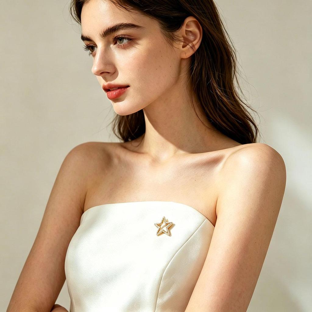 Five-Pointed Star Anti-Exposure Small Brooch, High-End Elegant Women's Dense Setting Pin, Collar Button Decoration Fixed Clothing Tool