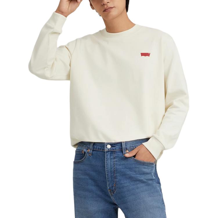 Levis American Crew Neck Logo Print Loose Comfortable Cotton Long Sleeve Sweatshirt Men Sweatshirt Off-White 002HJ-0000