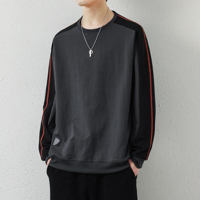 Rundhals-Sweatshirt Herren Herbst locker lässig Sport Unterhemd Herren Baumwolle langärmelig trendige Marke Herren-Top