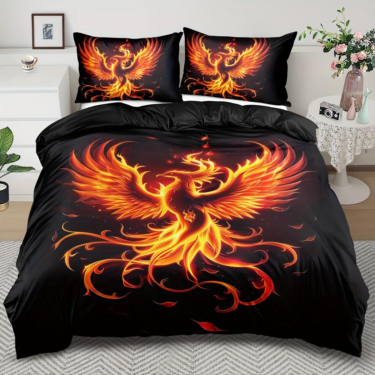 

2/3Pcs Soft Comfortable Duvet Cover Duvet Cover Sets, Burning Phoenix Quilt Set, Black Background, Magic Bedding Set Duvet Cover Set&EU Single(135x200cm)