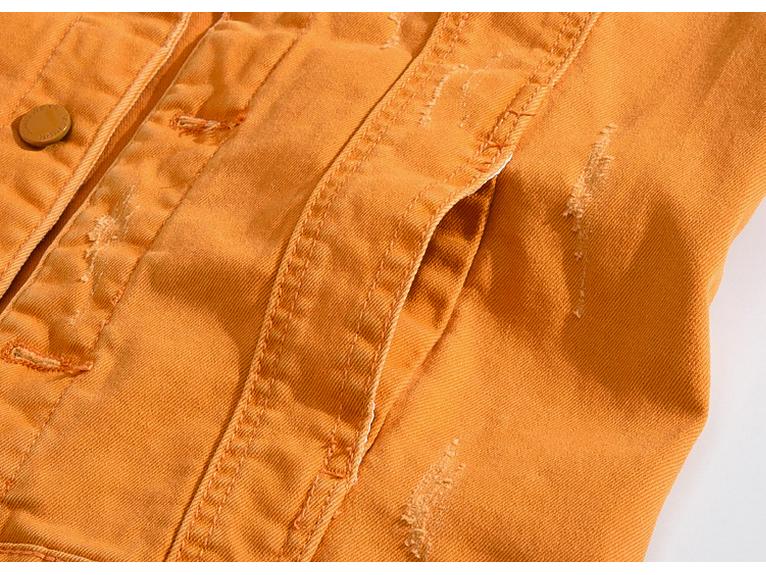 Korean Style Sleeveless Orange Denim Motorcycle Vest for Men