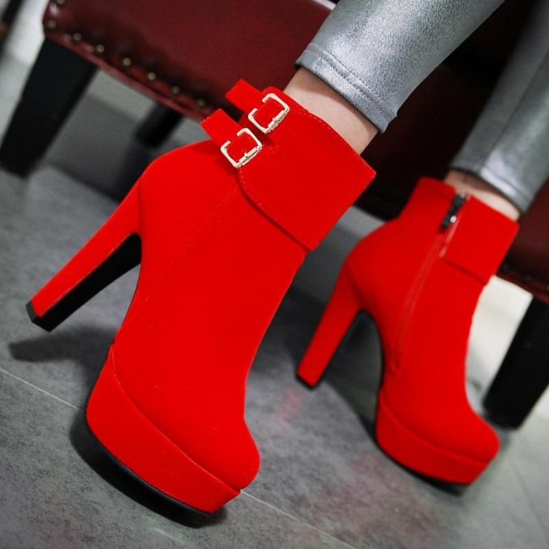 Roter Samt Damen Stiefeletten Herbst Winter Frühling Schwarz Hohe Absätze Kurzer Stiefel Für Damen Partyschuhe Schuhwerk Große Größe Mode