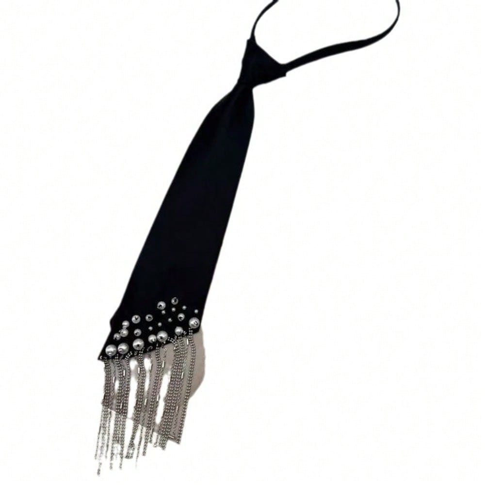 Tassel Tie Female Pearl Lazy Knot Free Shirt Black Tie