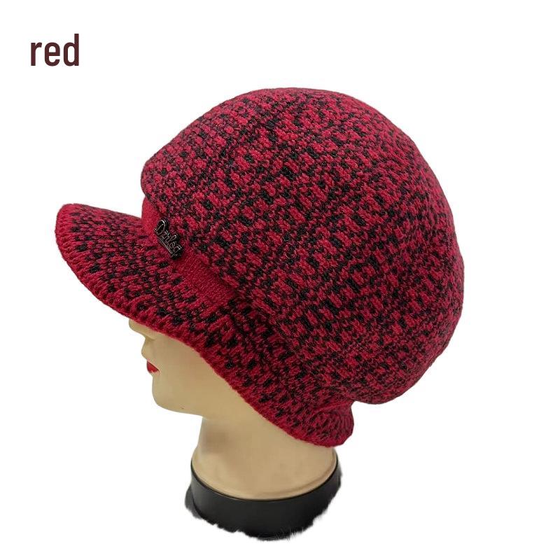 

Зимовий жіночий теплий вовняний берет-качка: Затишна, потовщена, холодостійка в язана шапка для людей середнього та похилого віку.