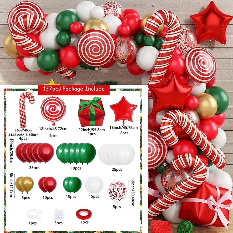 

137 Pcs Christmas Balloon Set - Candy Cane & Foil Balloon Garland Kit, Red Green White Holiday Party Decorations Otros