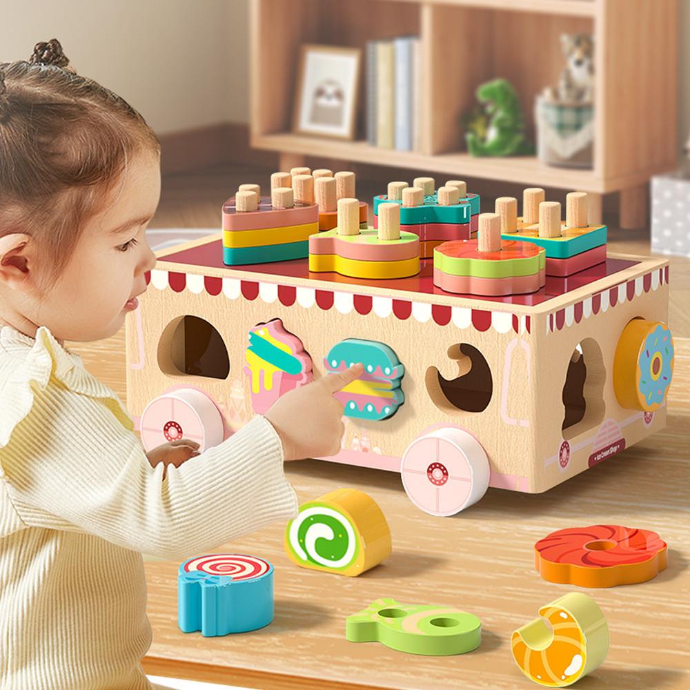 Wooden Animal Montessori Dessert Truck Building Blocks Kids Toys Educational