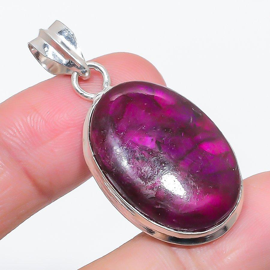 Natural Pink Labradorite Gemstone 925 Sterling Silver Jewelry Pendant 1.81" p3V37
