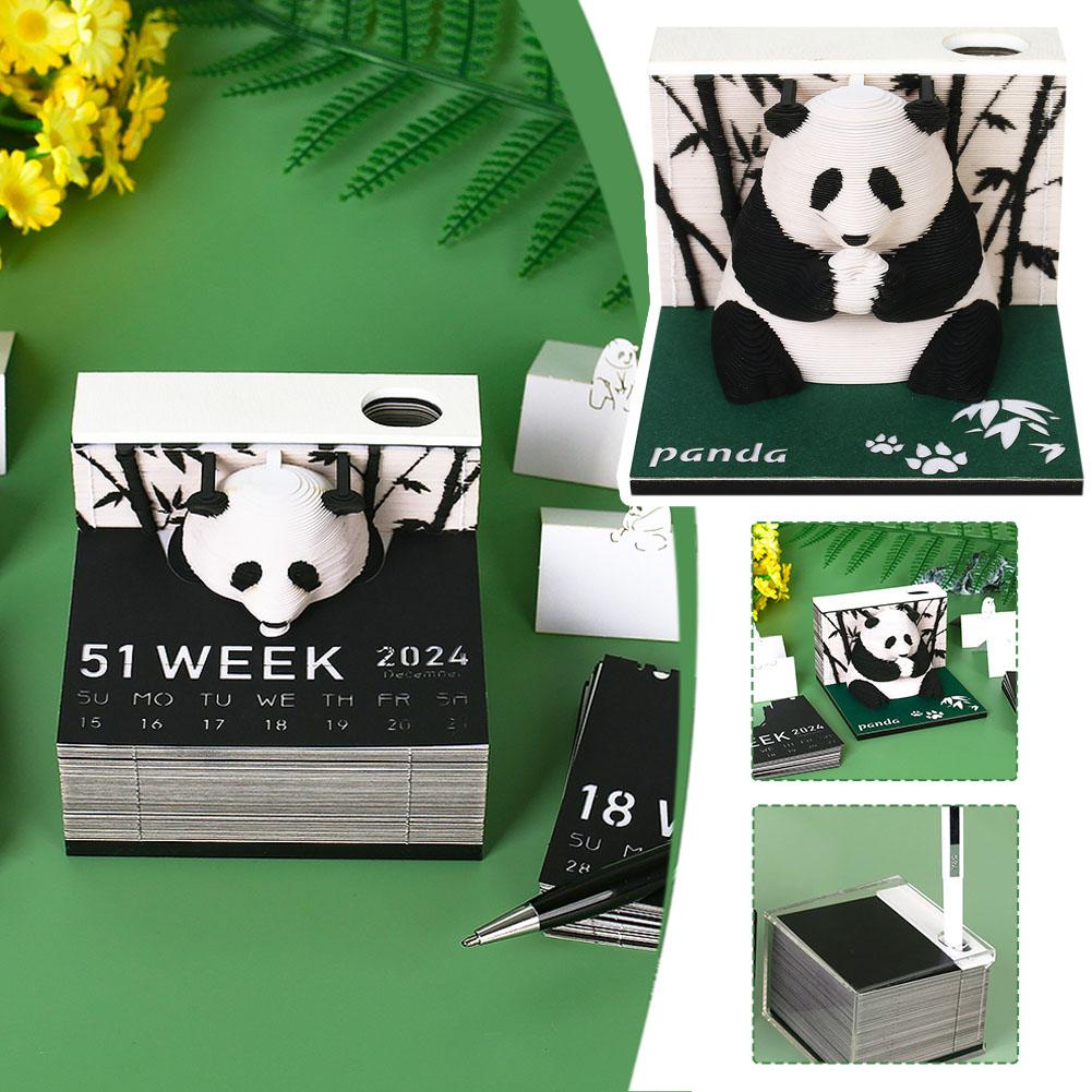 Omoshiroi Block 3D-Notizblock 3D-Kunstkalender 2024 Panda-Notizblock Kawaii 3D-Haftnotizblöcke 3D-Notizpapier-Schnitzmodell Geschenk