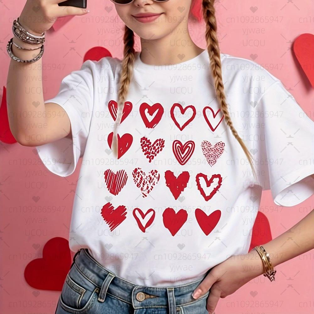 26 Sprint Valentines Day Women Couple Short Sleeves Tee Womens Heart Print Round Neck TShirt Unisex Anniversary TShirt