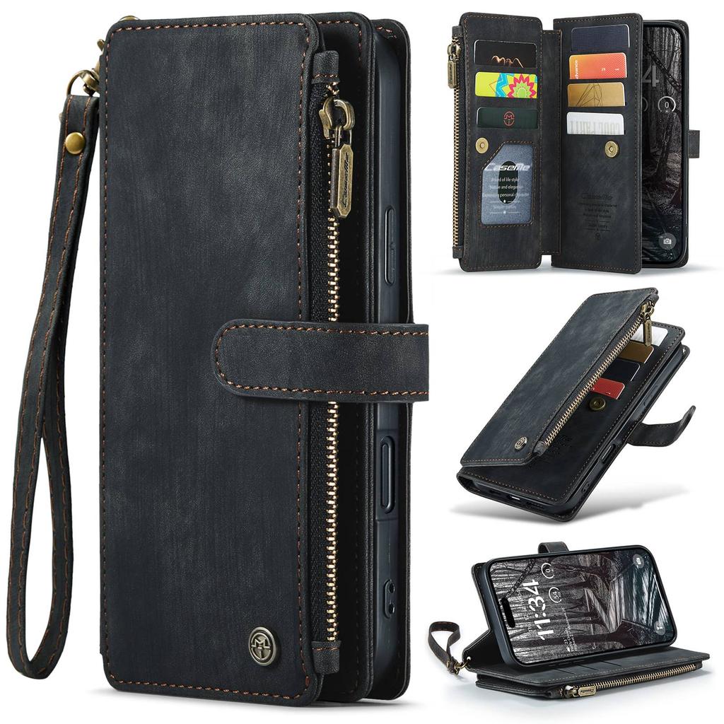 For IPhone 18 Pro Max 18 Pro Case Zipper Wallet PU Leather Flip Cover Wristlet Strap Card Holder Slot Shockproof for Women Men